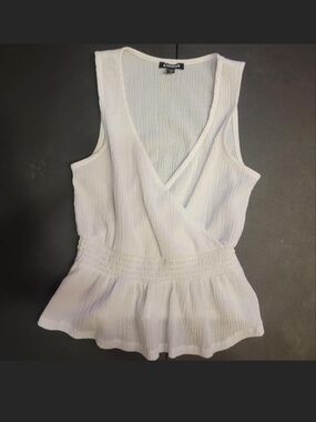 Express White V-Neck Smocked Peplum Tank